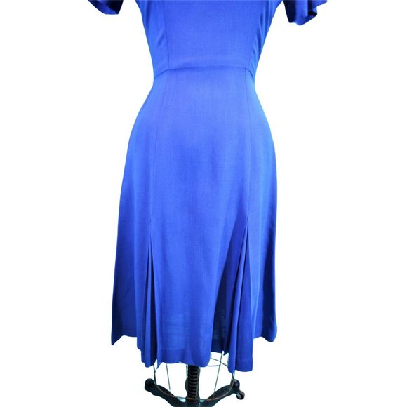 Vintage 1960s Solid Day Dress Cobalt Blue Alison Ayres | W 24" - Picture 4 of 10